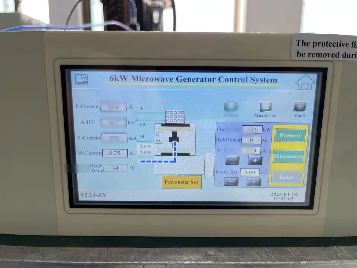 6 kW microwave generator HMI monitoring interface