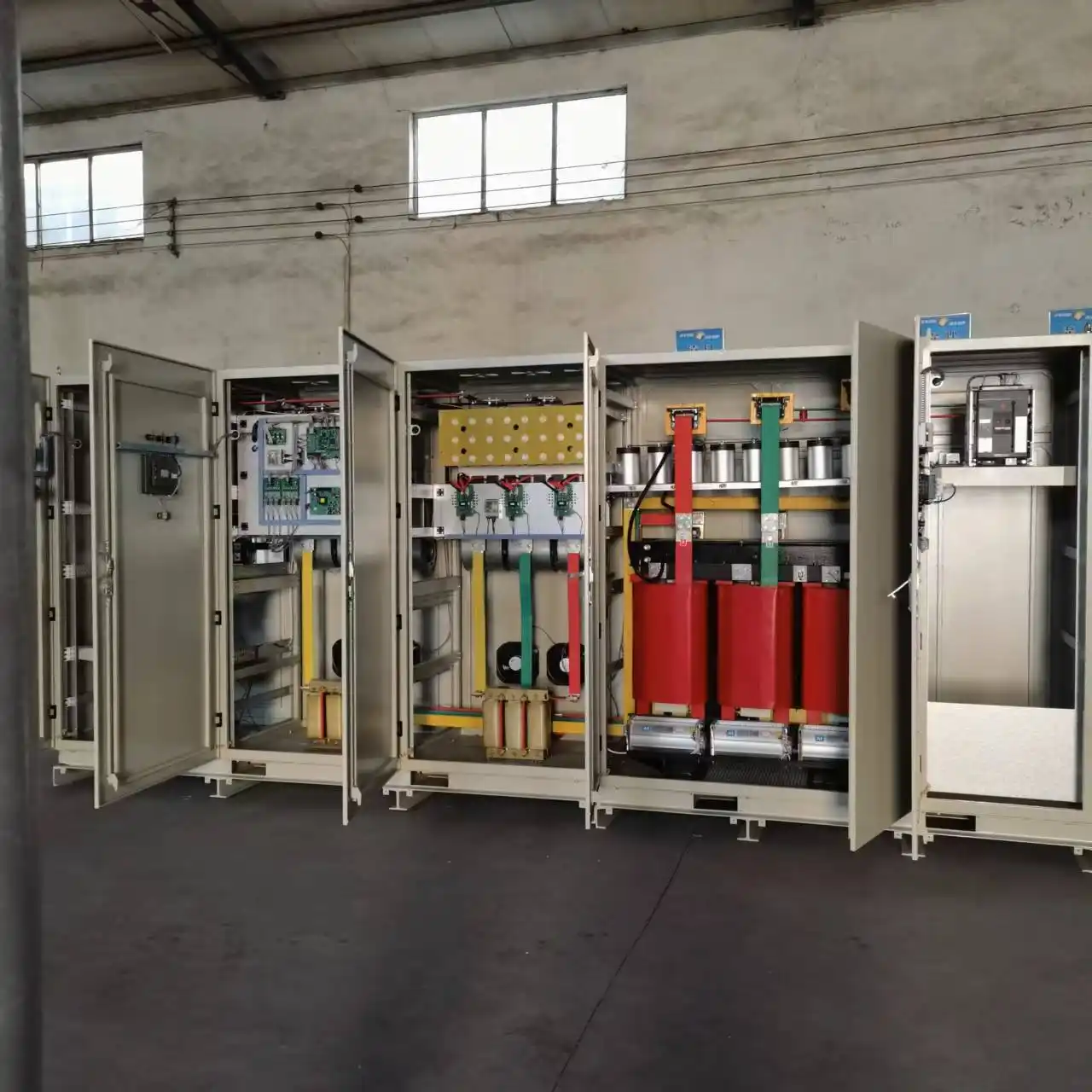 Internal components of a shore power frequency converter cabinet