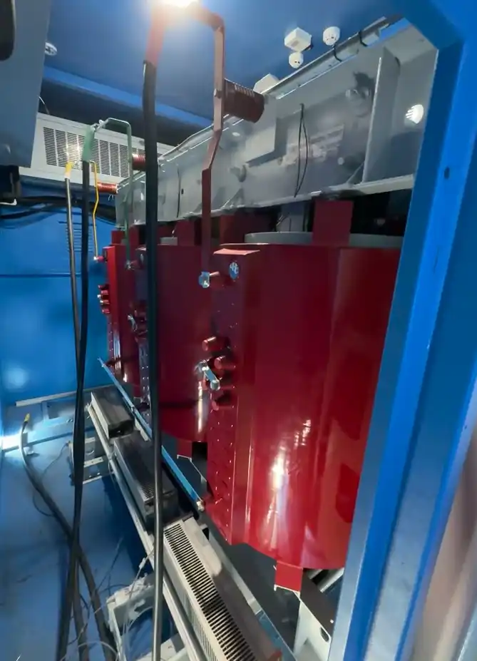 Transformer installed inside a containerized shore power system