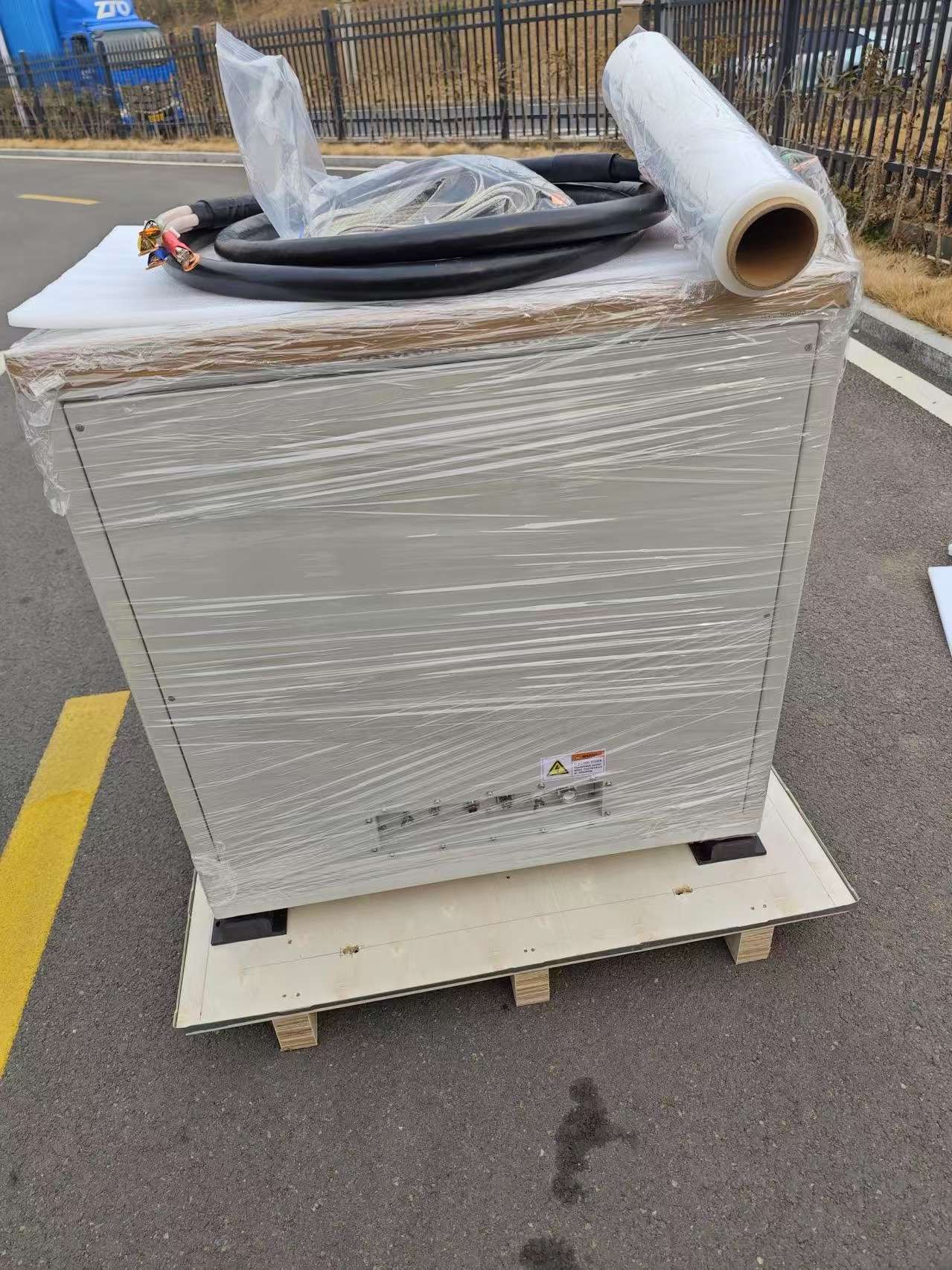 Packaged high-power microwave generator component prepared for shipment