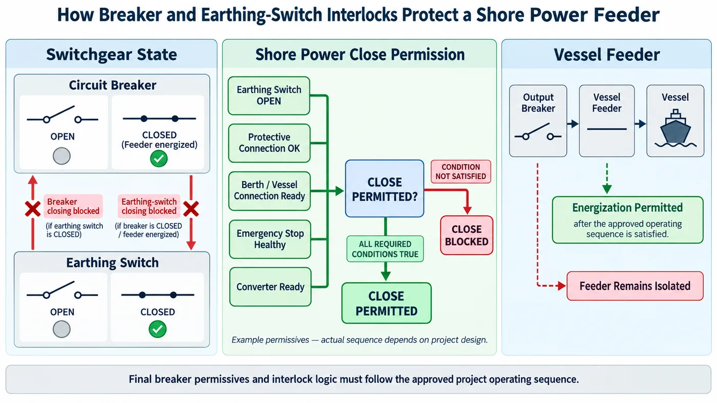 Shore power breaker and earthing switch interlock logic