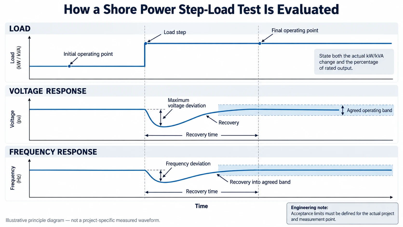 shore power step-load test voltage frequency deviation and recovery